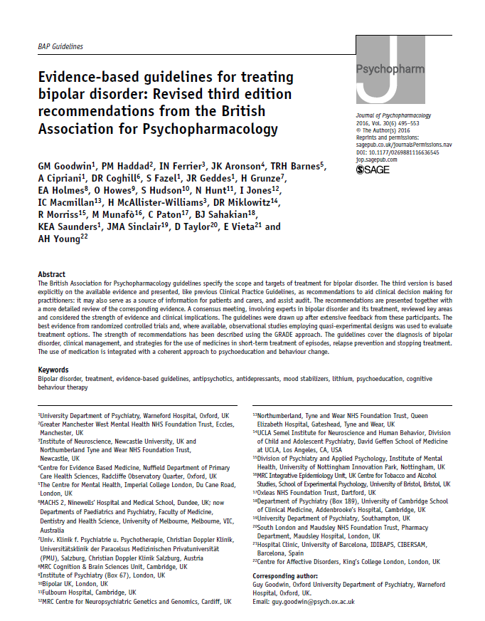 Evidence-based guidelines for treatingbipolar disorder