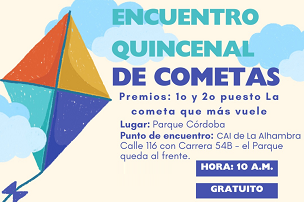 Encuentro quincenal presencial y gratuito, la cometa que más vuele, el domingo 25 de agosto a las 10am en el Parque Córdoba.