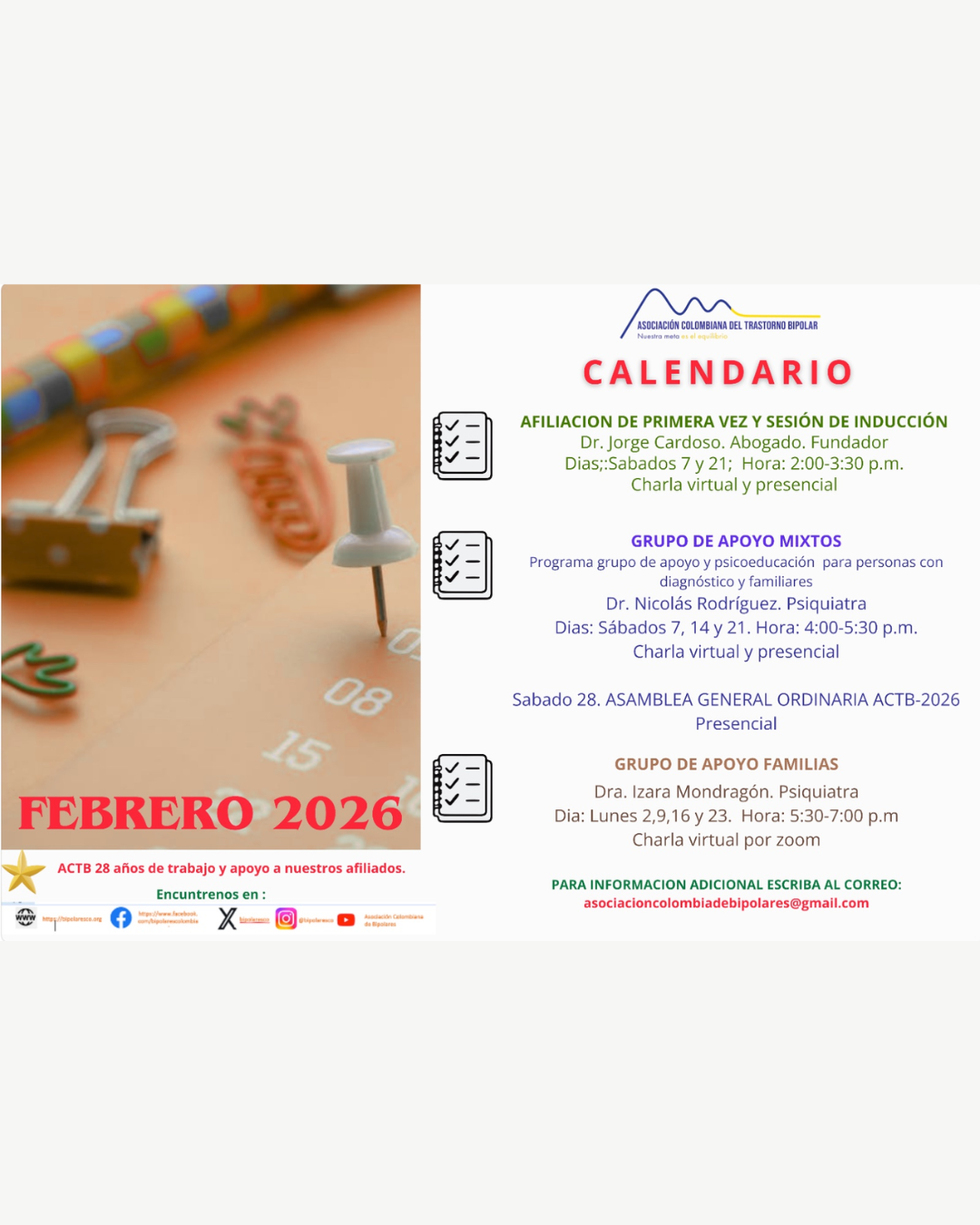 calendario de actividades febrero 2026