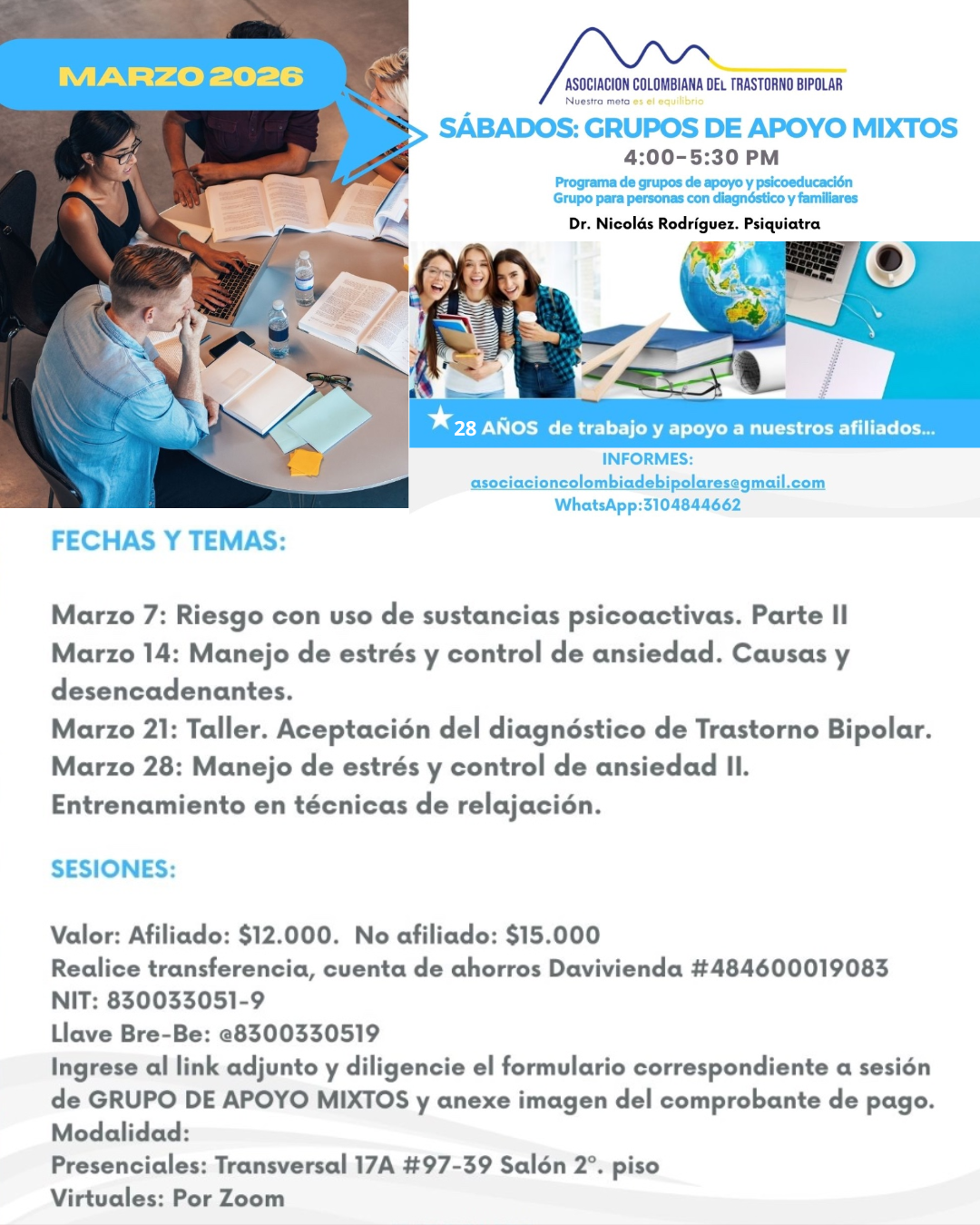 grupos de apoyo mixto marzo 2026