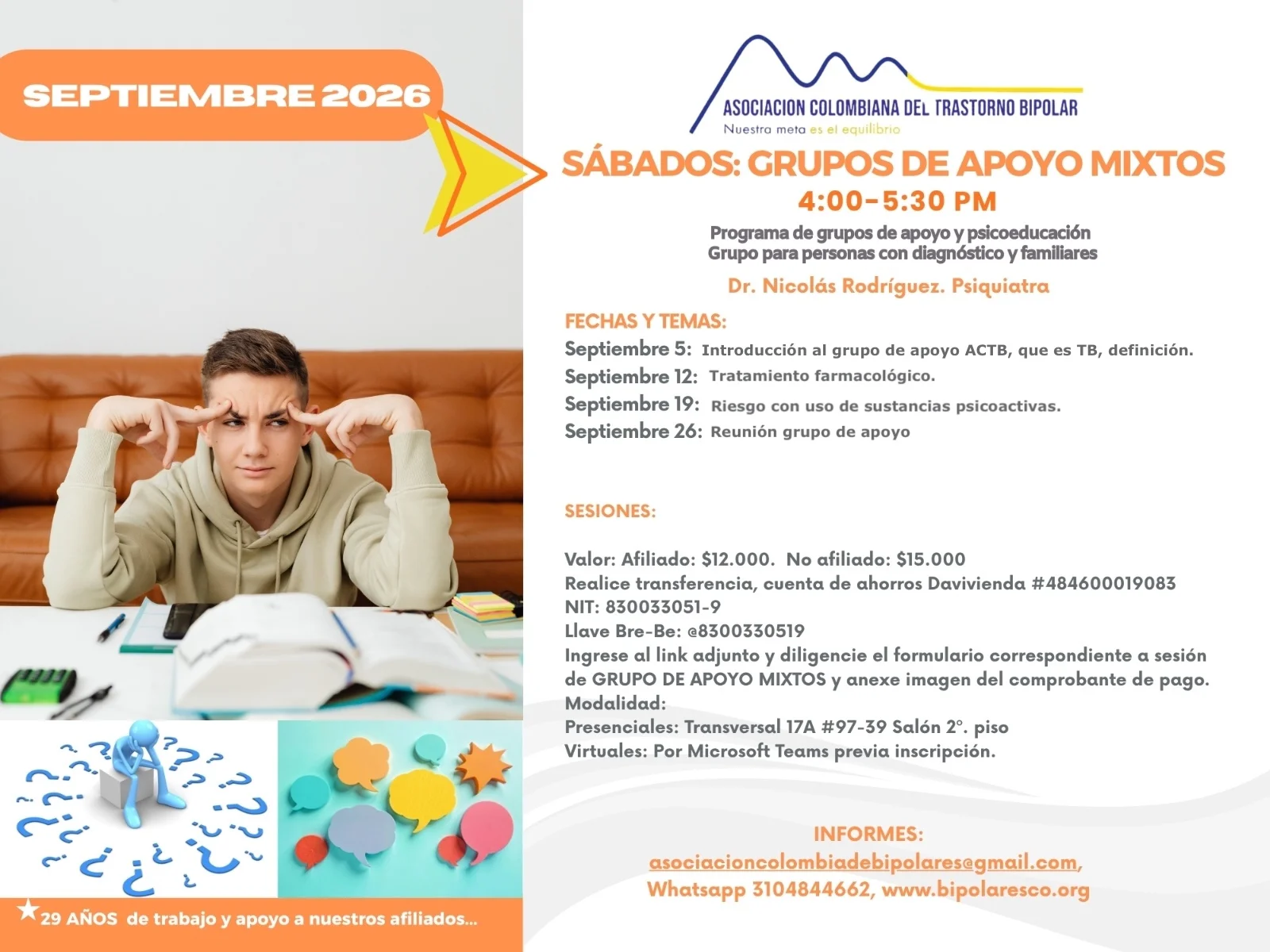 grupo de apoyo mixto, para personas con trastorno bipolar y sus familiares