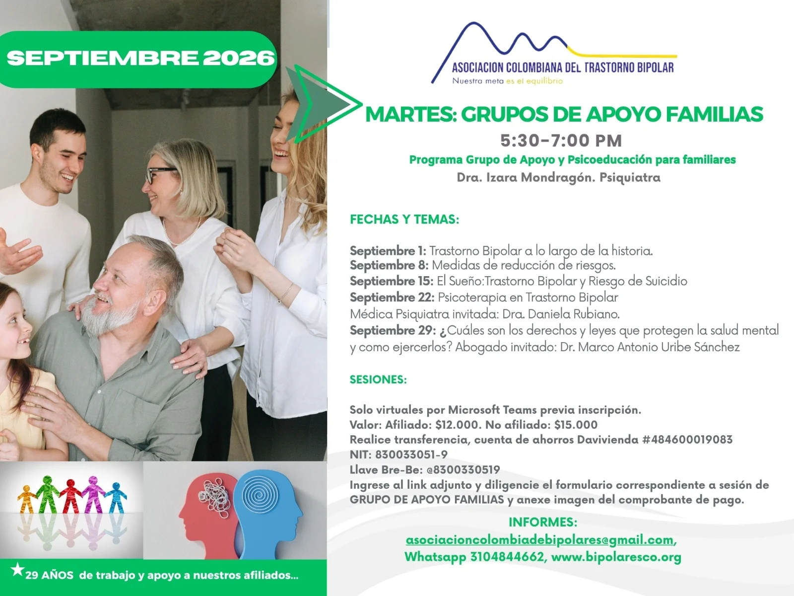 grupo de apoyo a familiares de pesronas con trastorno bipolar, los martes 